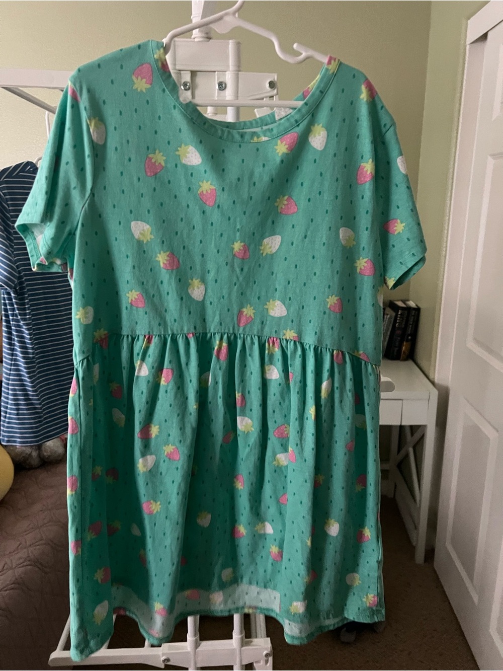 Lands End Girls' Mint Strawberry Print Short Sleeve Tunic Top